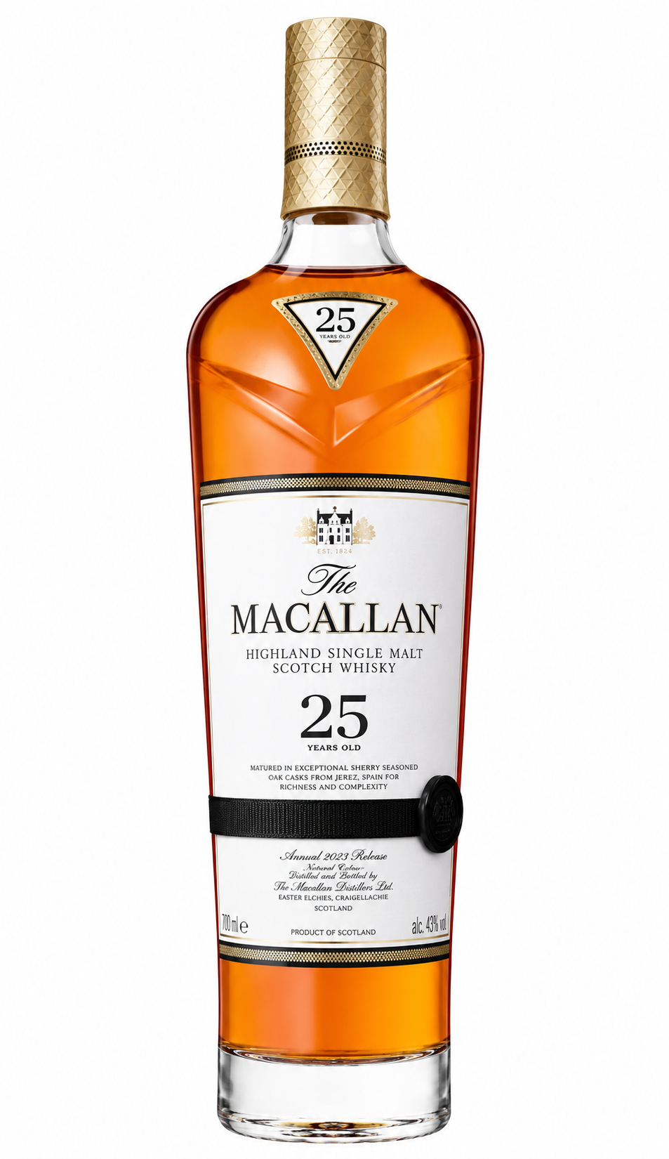 The Macallan 25 Year Sherry Oak Single Malt Scotch Whisky (2023 Release) with Wood Gift Box 750ml