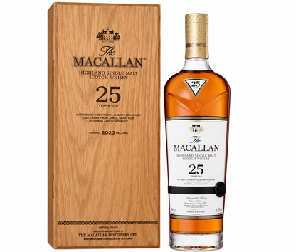 The Macallan 25 Year Sherry Oak Single Malt Scotch Whisky (2023 Release) with Wood Gift Box 750ml